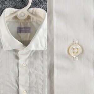 Lorenzini White Button Up Shirt Long Sleeve Hand Made Italy Cotton Bespoke 15.5